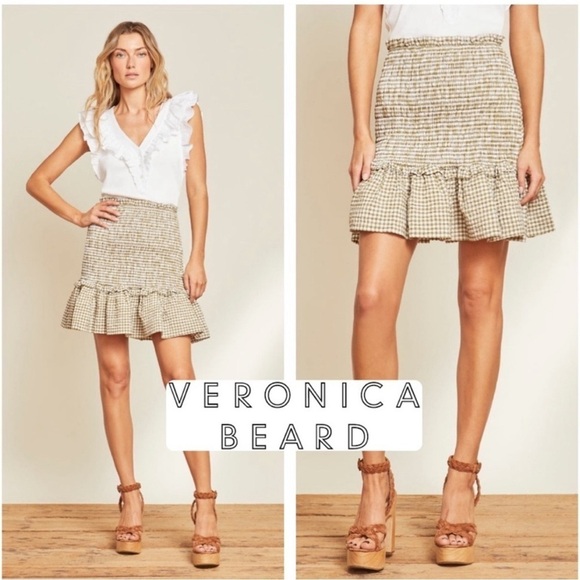🆕 Veronica Beard Aloya Smocked Gingham Skirt Size Large - Picture 1 of 12
